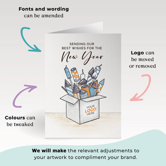 Fireworks in a Box' Personalised Corporate Branded New Year Greeting Cards image 1