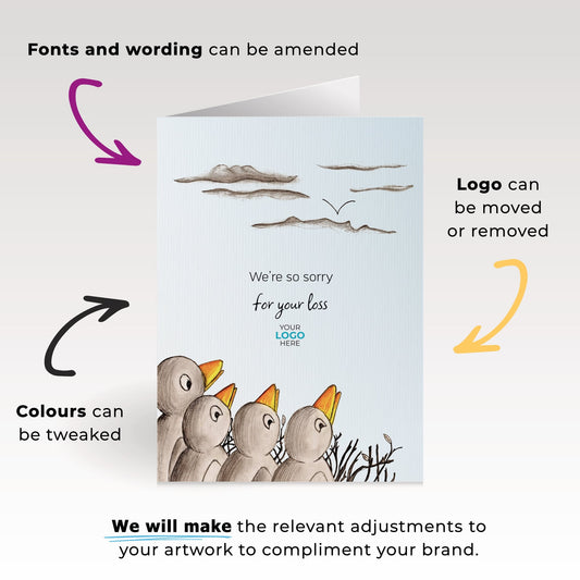 ‘Birds in Nest’ Personalised Corporate Branded Sympathy Greeting Cards image 1