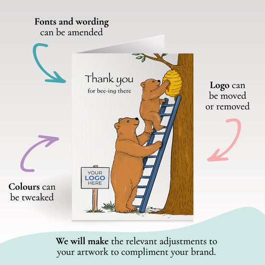 #414 - ‘Bears Reaching for Honey’ Branded Client Thank You Cards