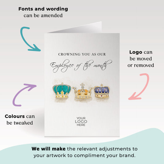 ‘Three Crowns’ Personalised Corporate Branded Staff Appreciation Greeting Cards image 1