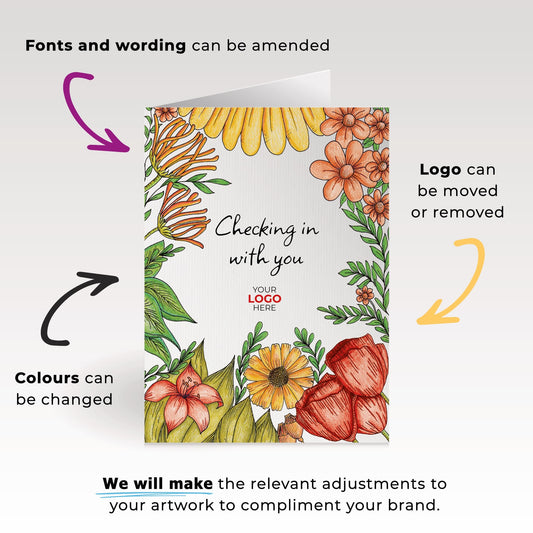 ‘Floral Garden’ Personalised Corporate Branded Checking In Greeting Cards image 1