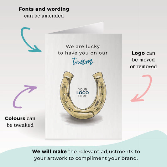 Lucky Horseshoe’ Personalised Corporate Branded Staff Appreciation Greeting Cards image 1