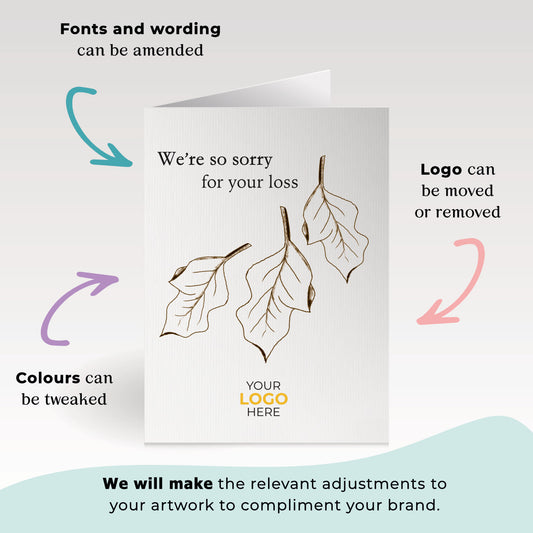 ‘Leaf Pattern’ Personalised Corporate Branded Sympathy Greeting Cards image 1