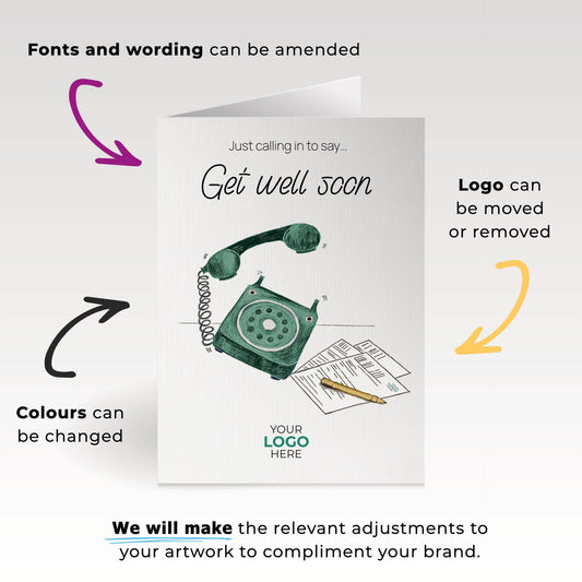 ‘Phone Calling’ Personalised Corporate Branded Get Well Soon Greeting Cards image 1