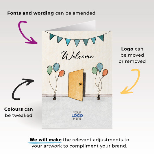 ‘Balloons Door’ Personalised Corporate Branded Welcome Greeting Cards image 1