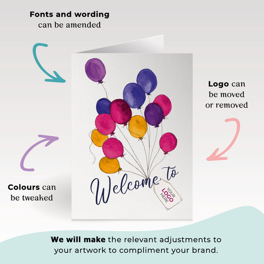 ‘Balloons Lifting’ Personalised Corporate Branded Welcome Greeting Cards image 1