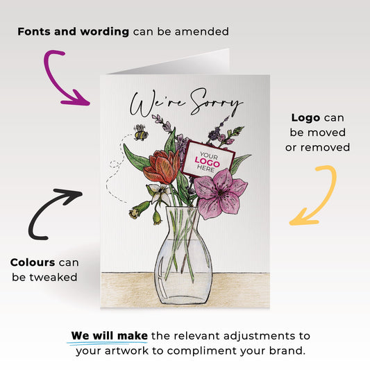 ‘Vase of Flowers’ Personalised Corporate Branded Sorry Greeting Cards image 1