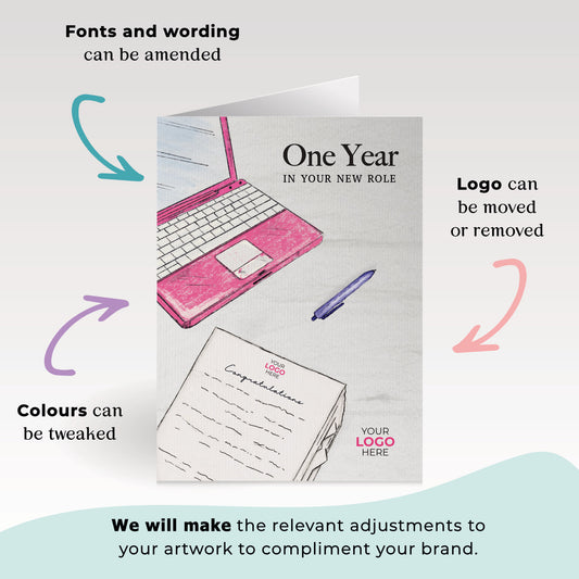 ‘Documents & Laptop’ Personalised Corporate Branded Anniversary Greeting Cards image 1
