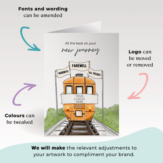 ‘Train Leaving Station’ Personalised Corporate Branded Leaving Greeting Cards image 1