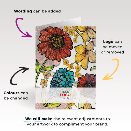 ‘Floral Vintage' Personalised Corporate Branded Open Greeting Cards image 1