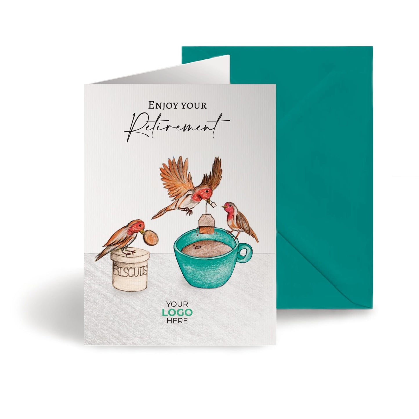 Birds Making Tea’ Personalised Corporate Branded Retirement Greeting Cards image 0