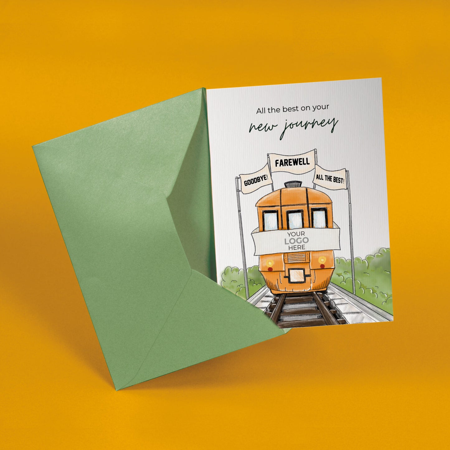 ‘Train Leaving Station’ Personalised Corporate Branded Leaving Greeting Cards image 2