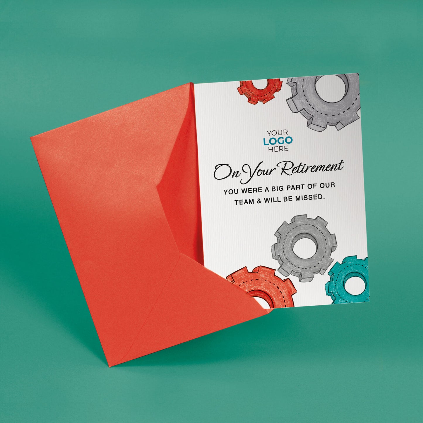‘Colourful Cogs’ Personalised Corporate Branded Retirement Greeting Cards image 2