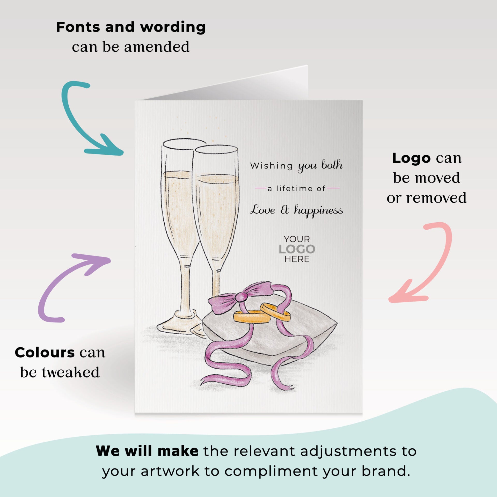 ‘Wedding Rings' Personalised Corporate Branded Wedding Greeting Cards image 1