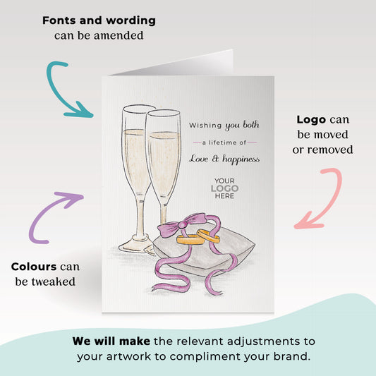 ‘Wedding Rings' Personalised Corporate Branded Wedding Greeting Cards image 1