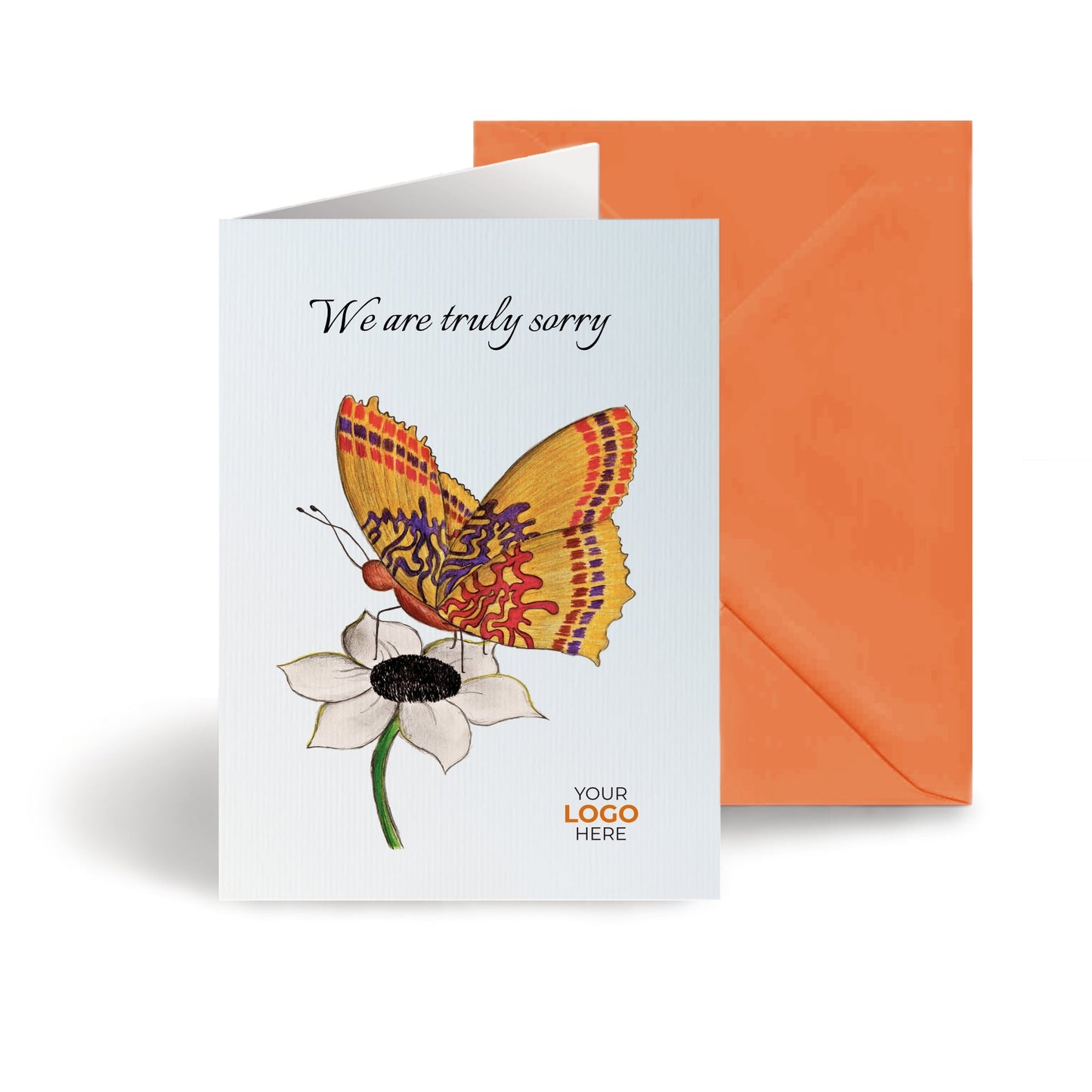 ‘Butterfly on Flower’ Personalised Corporate Branded Sympathy Greeting Cards image 0