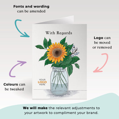 ‘Sunflower' Personalised Corporate Branded Open Greeting Cards image 1