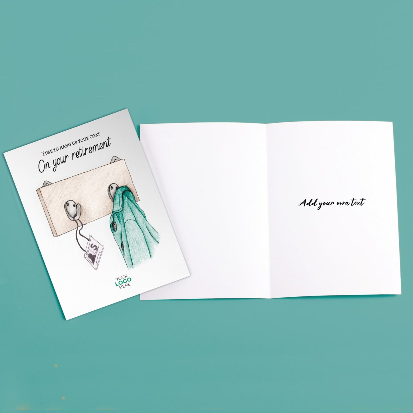 ‘Hanging Coat’ Personalised Corporate Branded Retirement Greeting Cards image 2