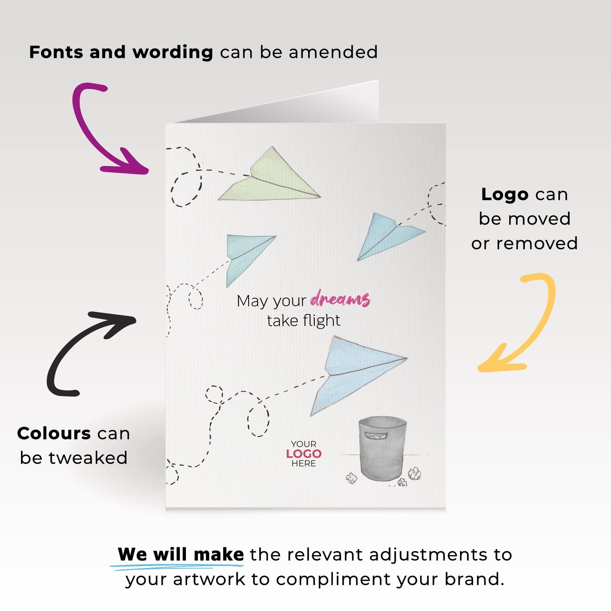 ‘Paper Plane’ Personalised Corporate Branded Coaching Greeting Cards image 1