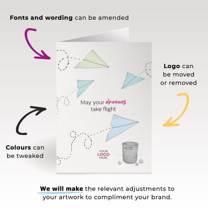 ‘Paper Plane’ Personalised Corporate Branded Coaching Greeting Cards image 1