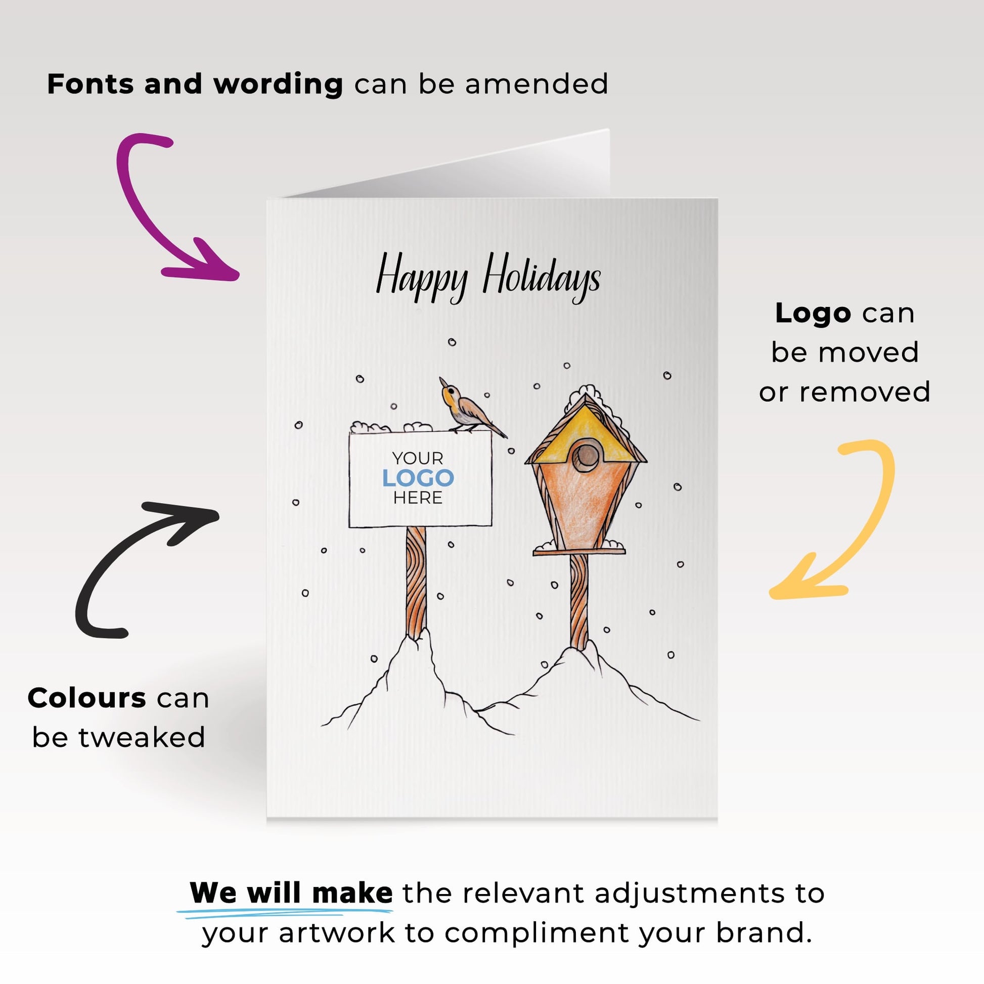 ‘Birds on Post’ Personalised Corporate Branded Property Greeting Cards image 1