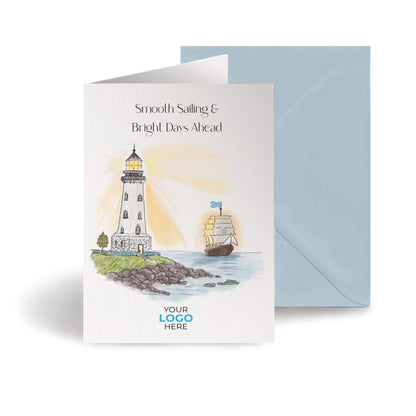 ‘Lighthouse & Boat’ Personalised Corporate Branded Leaving Greeting Cards image 0