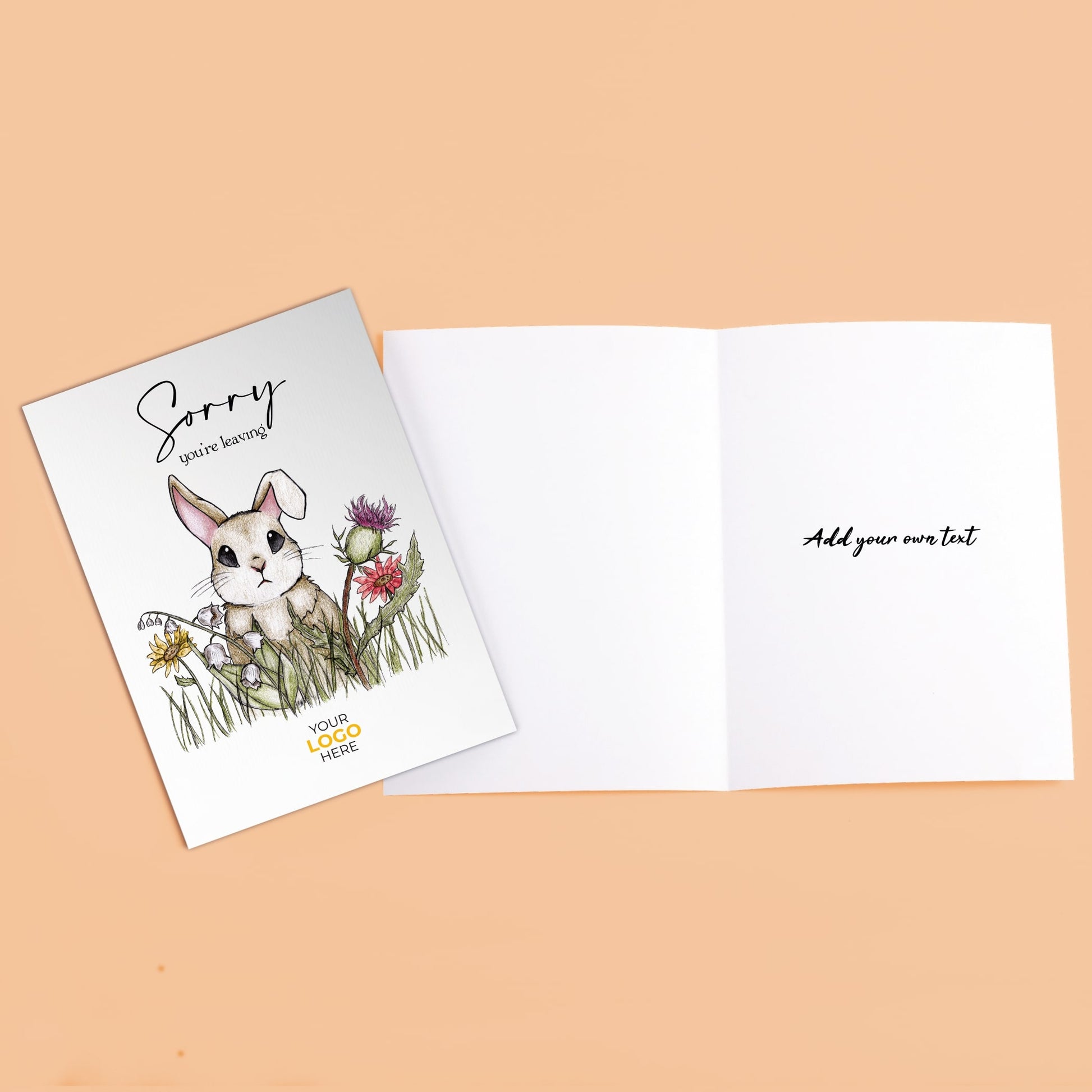 ‘Bunny Through Flowers’ Personalised Corporate Branded Leaving Greeting Cards image 3