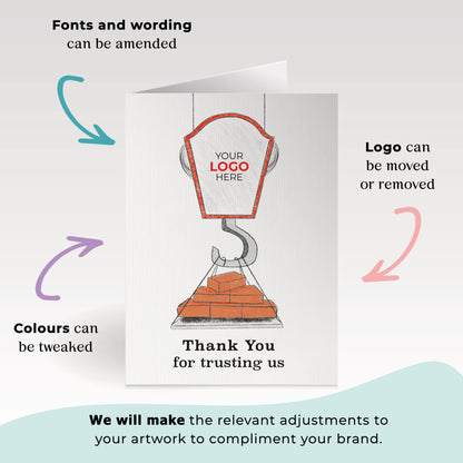 Crane Lifting Bricks’ Personalised Corporate Branded Trades People Greeting Cards image 1