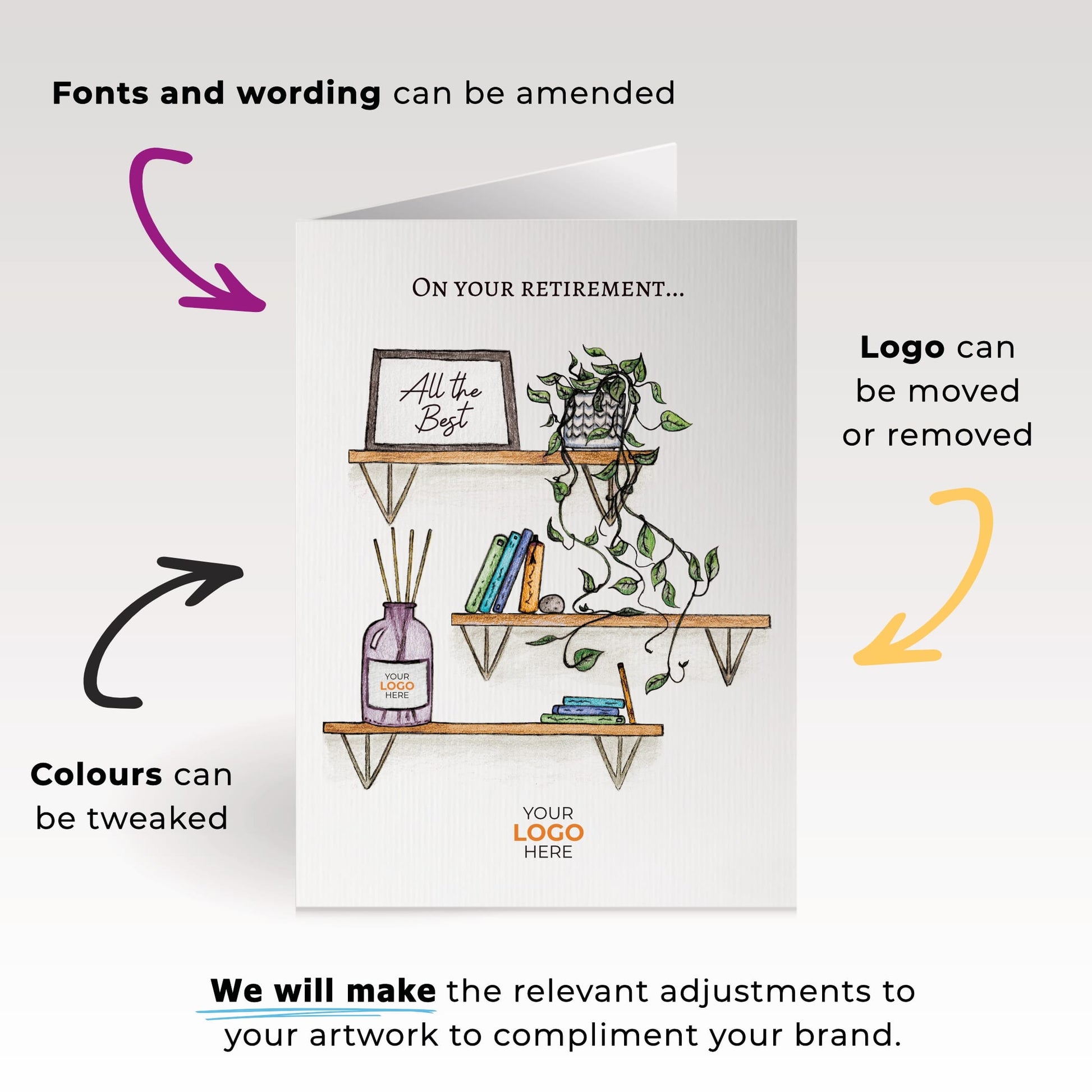 ‘Shelves’ Personalised Corporate Branded Retirement Greeting Cards image 1