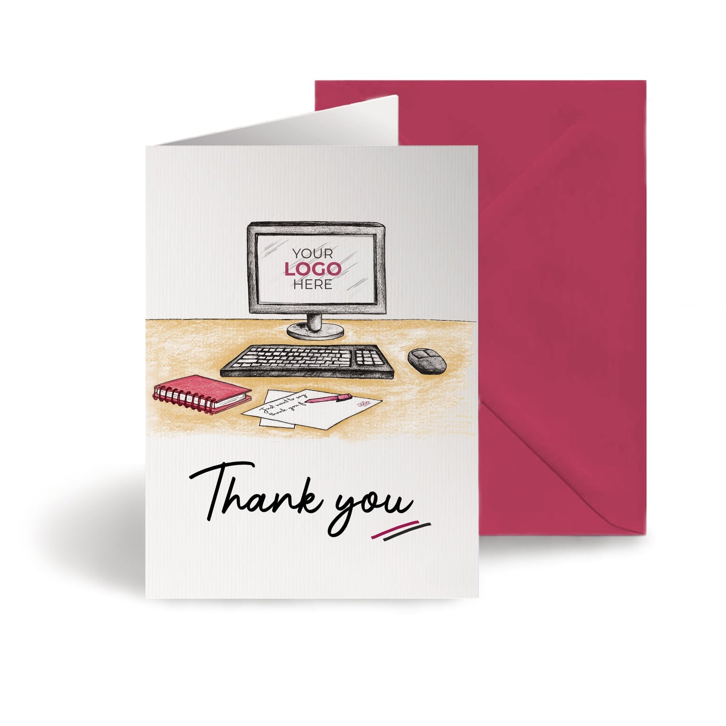 ‘Computer Desk’ Personalised Corporate Branded Financial Greeting Cards image 0