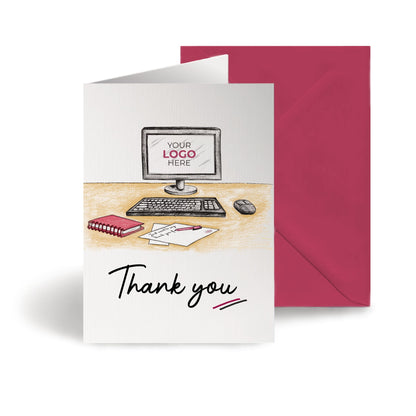 ‘Computer Desk’ Personalised Corporate Branded Financial Greeting Cards image 0