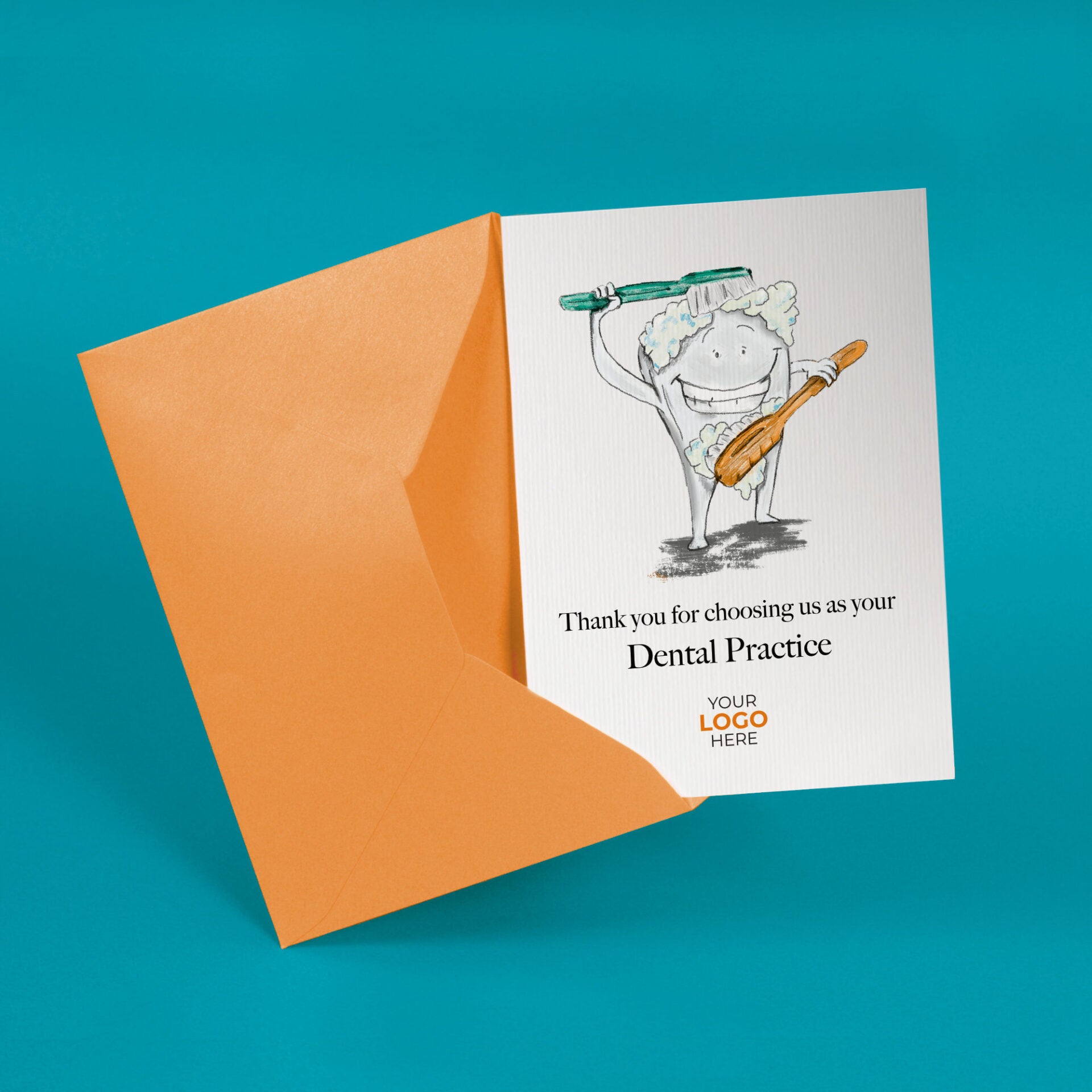 ‘Scrubbing Tooth’ Personalised Corporate Branded Health Care Greeting Cards image 2