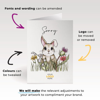 Bunny Through Flowers’ Personalised Corporate Branded Sorry Greeting Cards image 1