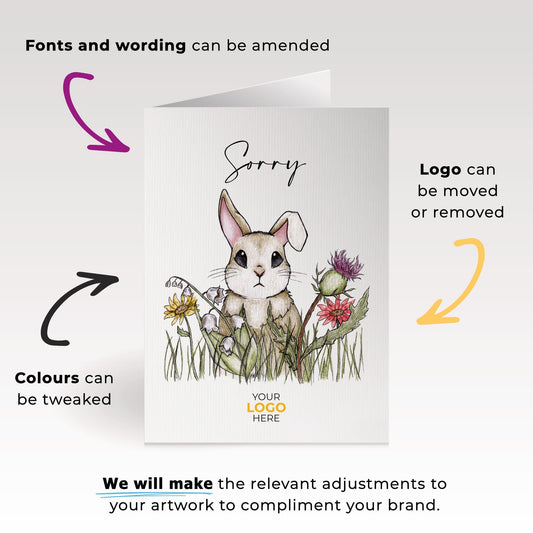 Bunny Through Flowers’ Personalised Corporate Branded Sorry Greeting Cards image 1