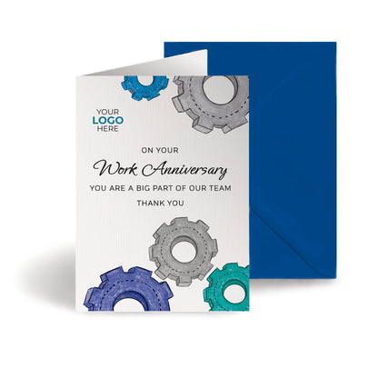 ‘Colourful Cogs’ Personalised Corporate Branded Anniversary Greeting Cards image 0