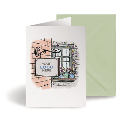 ‘Hanging Sign’ Personalised Corporate Branded Open Greeting Cards image 0