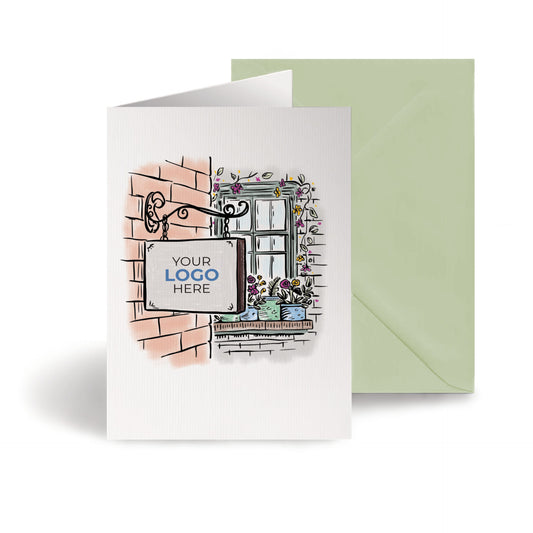 ‘Hanging Sign’ Personalised Corporate Branded Open Greeting Cards image 0