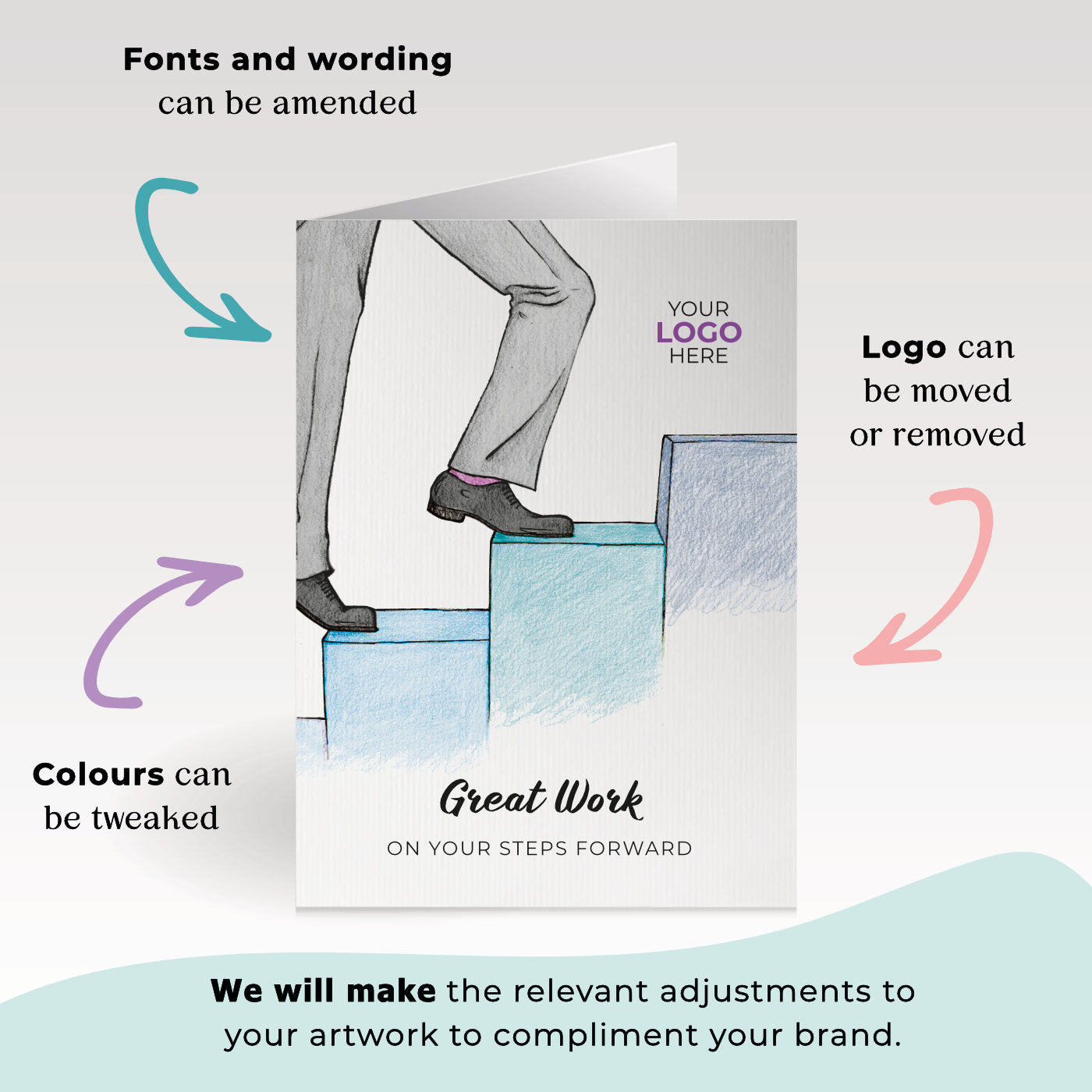 Stepping Up’ Personalised Corporate Branded Coaching Greeting Cards image 1