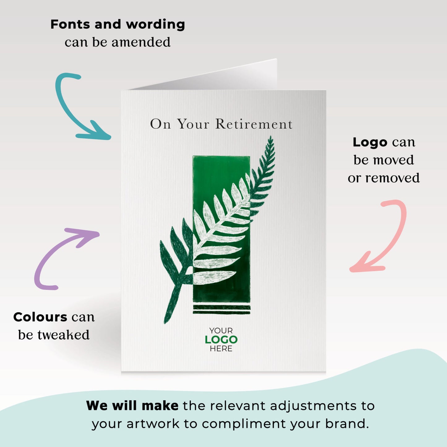 ‘Single Leaf’ Personalised Corporate Branded Retirement Greeting Cards image 1