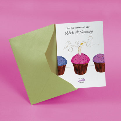‘Candle On Cupcake’ Personalised Corporate Branded Anniversary Greeting Cards image 2