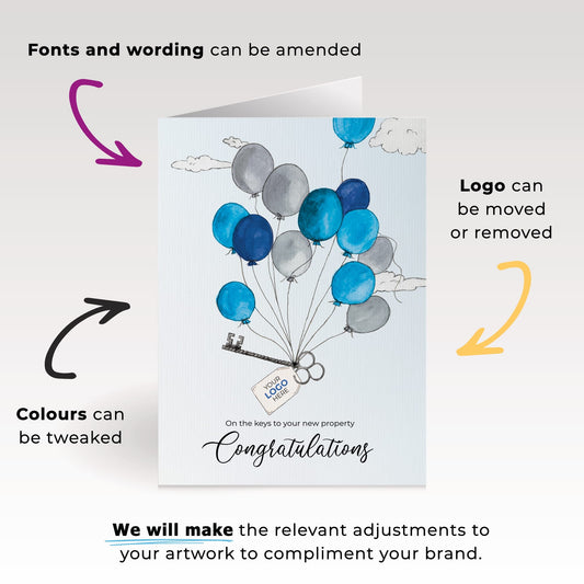 ‘Balloons with Keys’ Personalised Corporate Branded Property Greeting Cards image 1