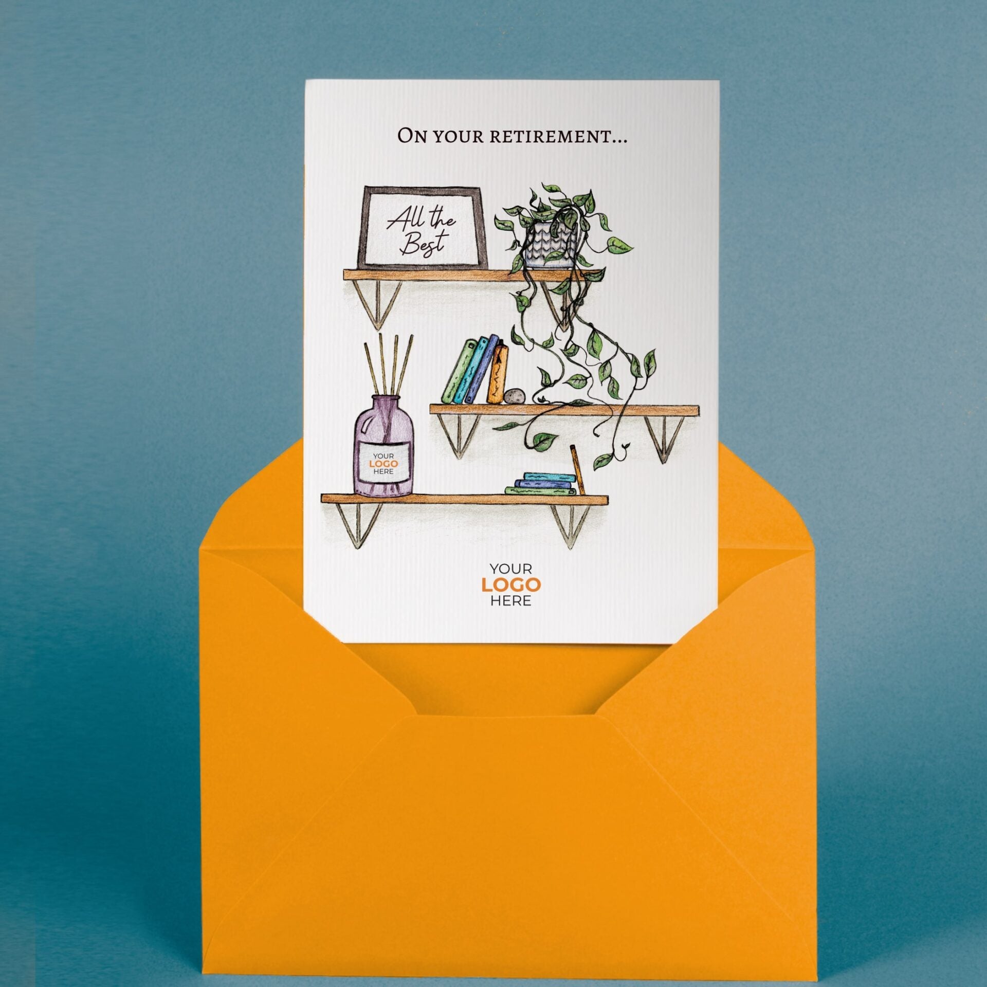 ‘Shelves’ Personalised Corporate Branded Retirement Greeting Cards image 3