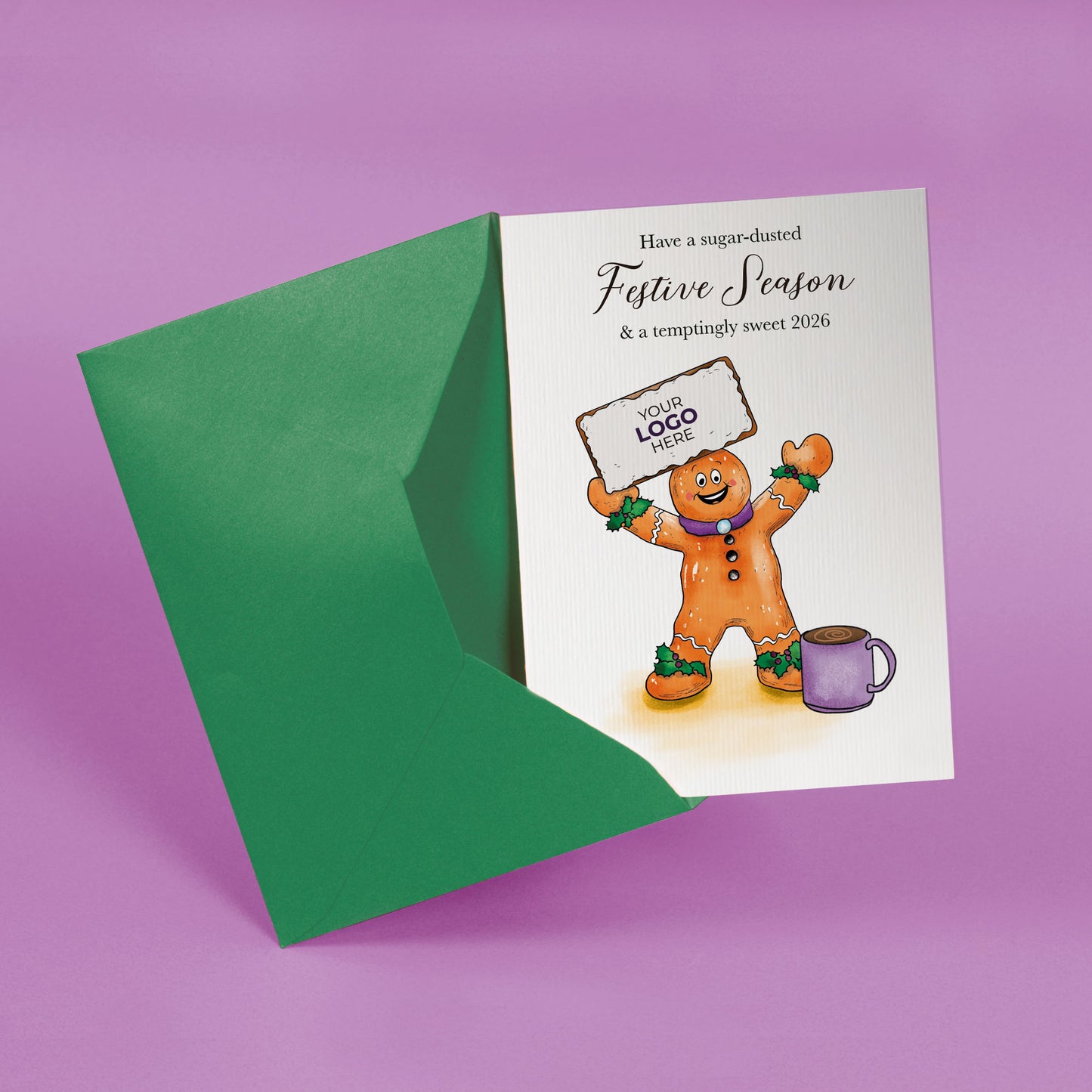 ‘Gingerbread Man & Mug' Personalised Company Christmas Cards image 1