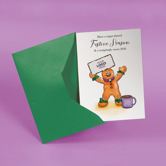 ‘Gingerbread Man & Mug' Personalised Company Christmas Cards image 1