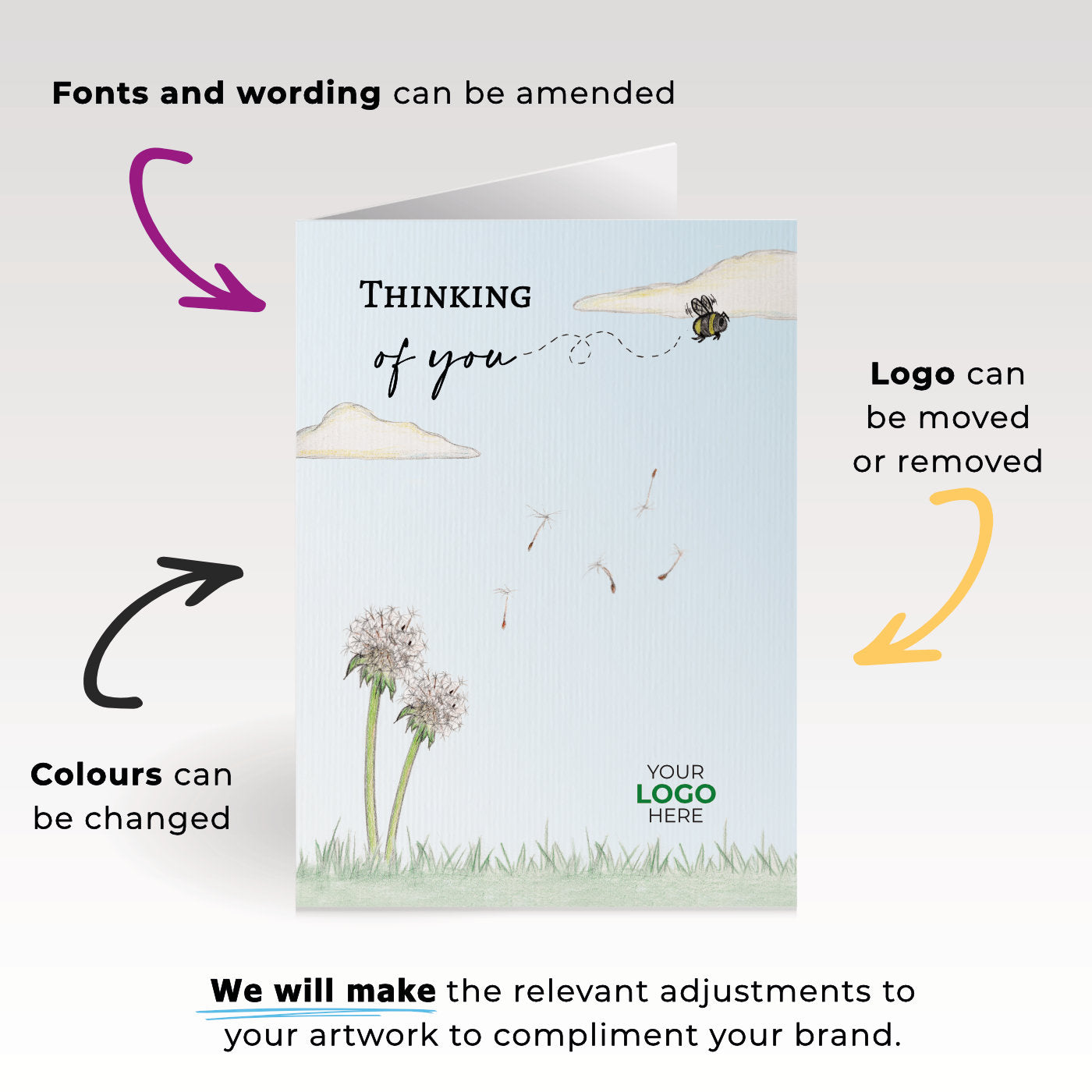 ‘Dandelion’ Personalised Corporate Branded Thinking of You Greeting Cards image 1
