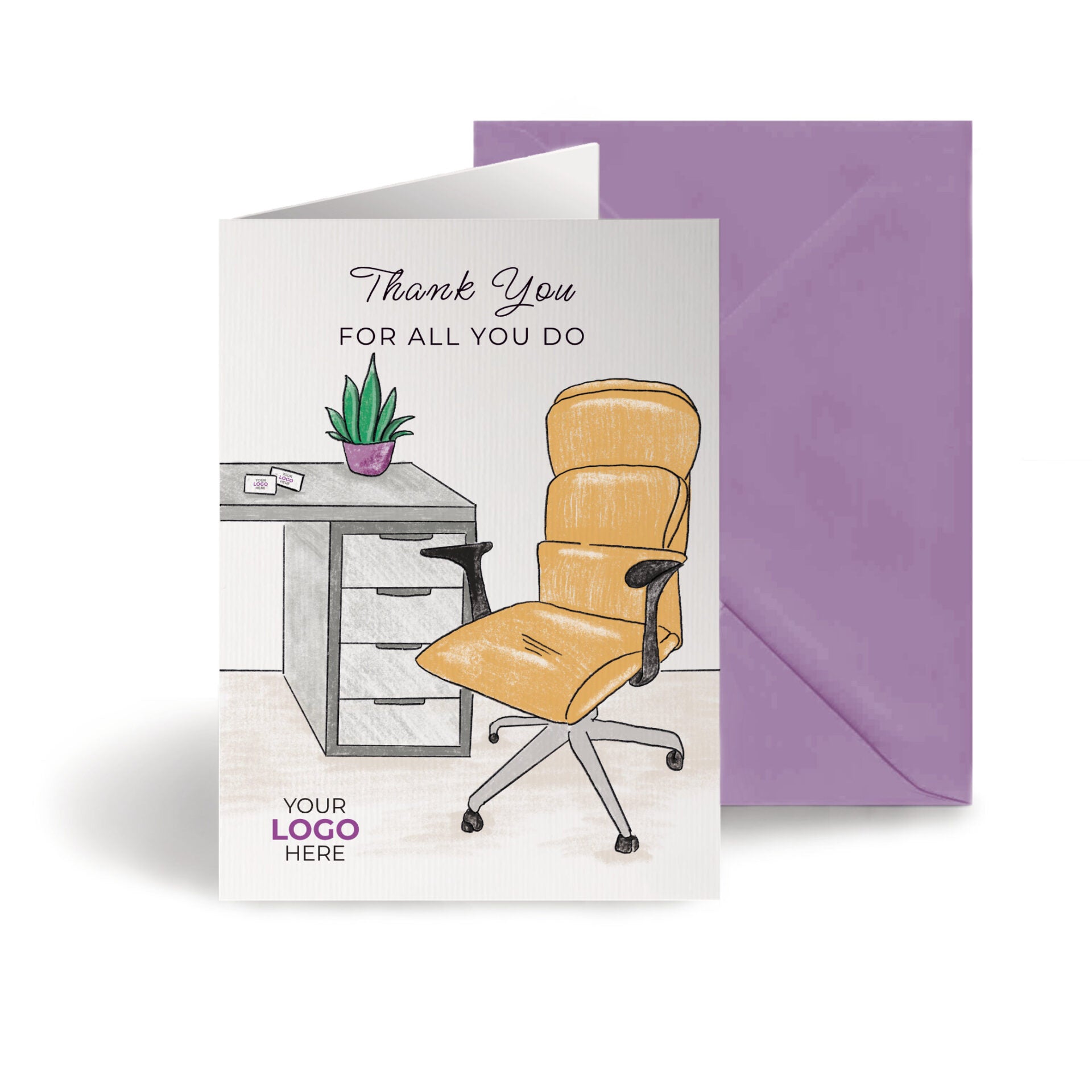 Office Chair & Desk’ Personalised Corporate Branded Staff Appreciation Greeting Cards image 0