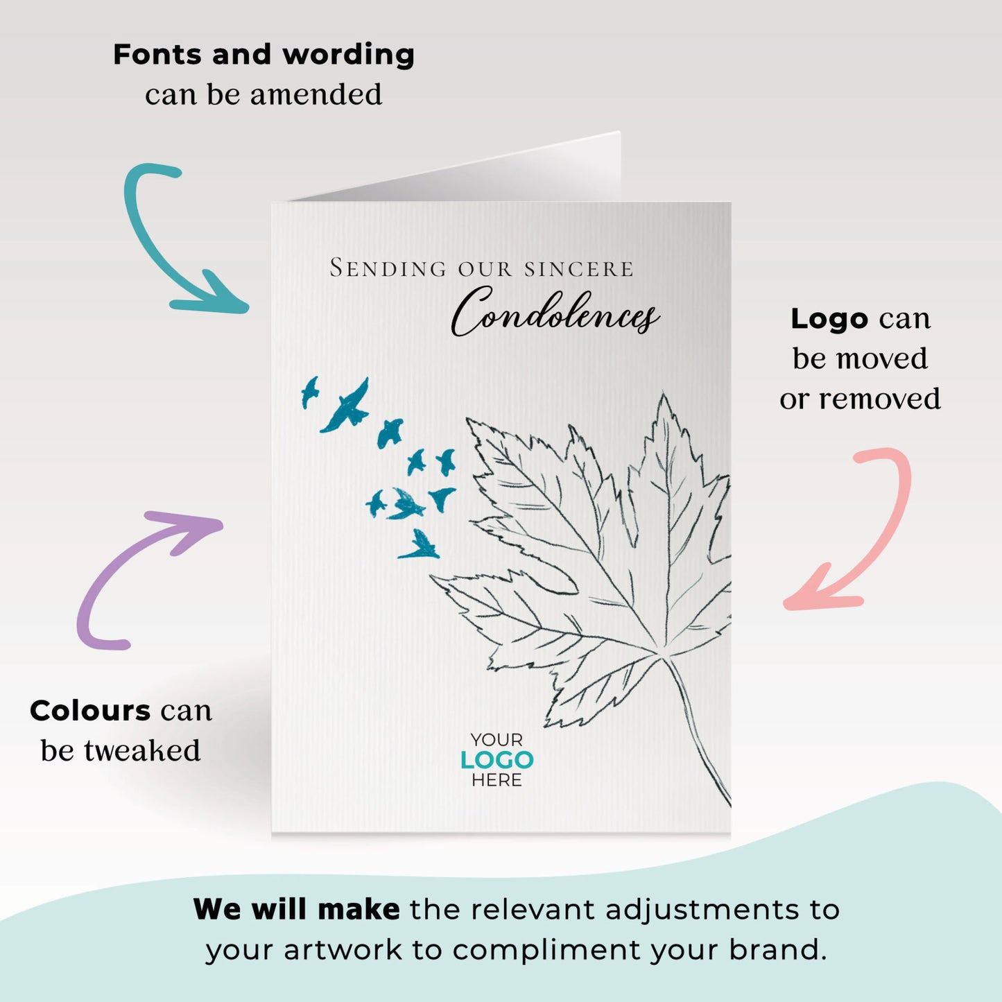 ‘Flying Leaf’ Personalised Corporate Branded Sympathy Greeting Cards image 1