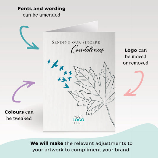 ‘Flying Leaf’ Personalised Corporate Branded Sympathy Greeting Cards image 1