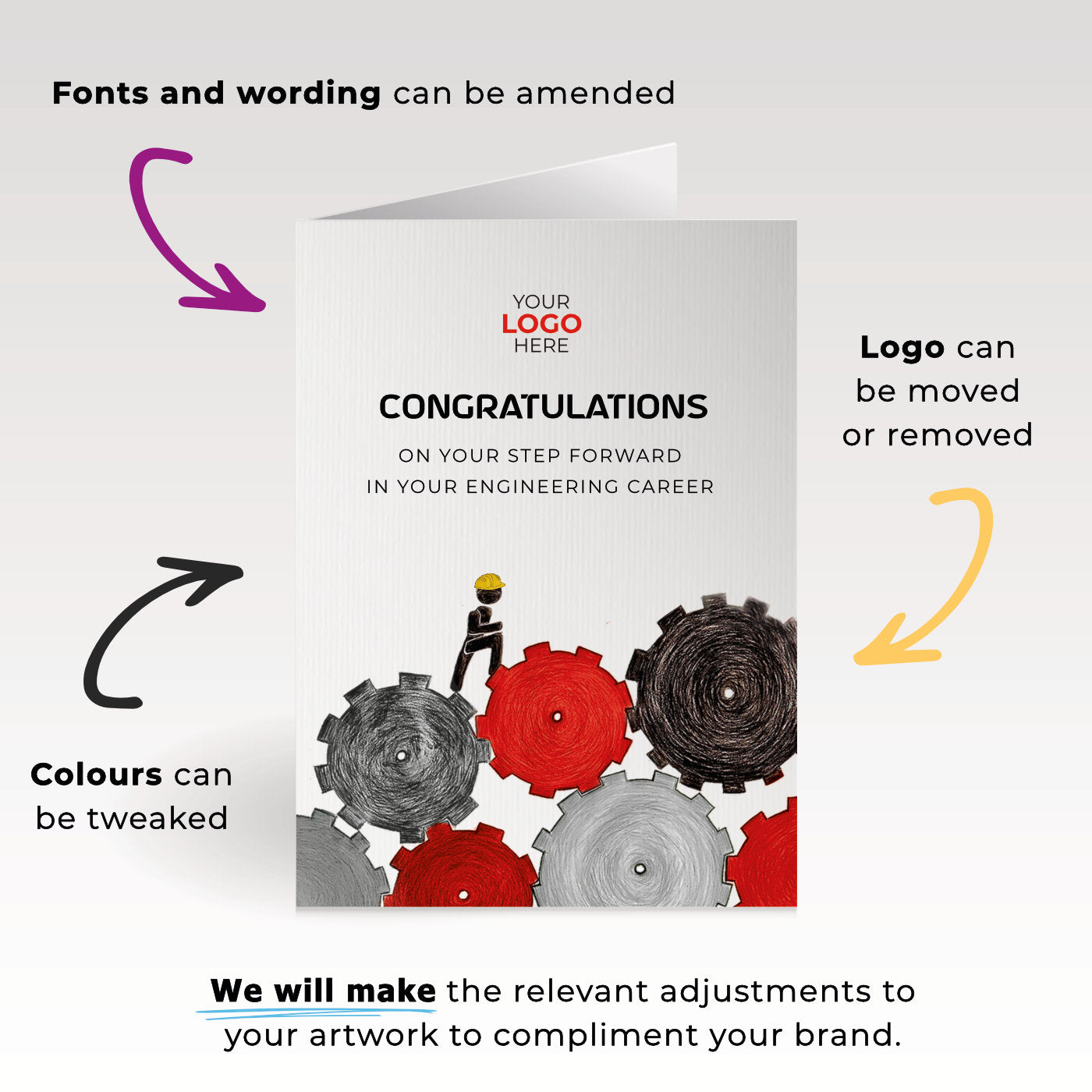 ‘Climbing Cogs’ Personalised Corporate Branded New Job Greeting Cards image 1