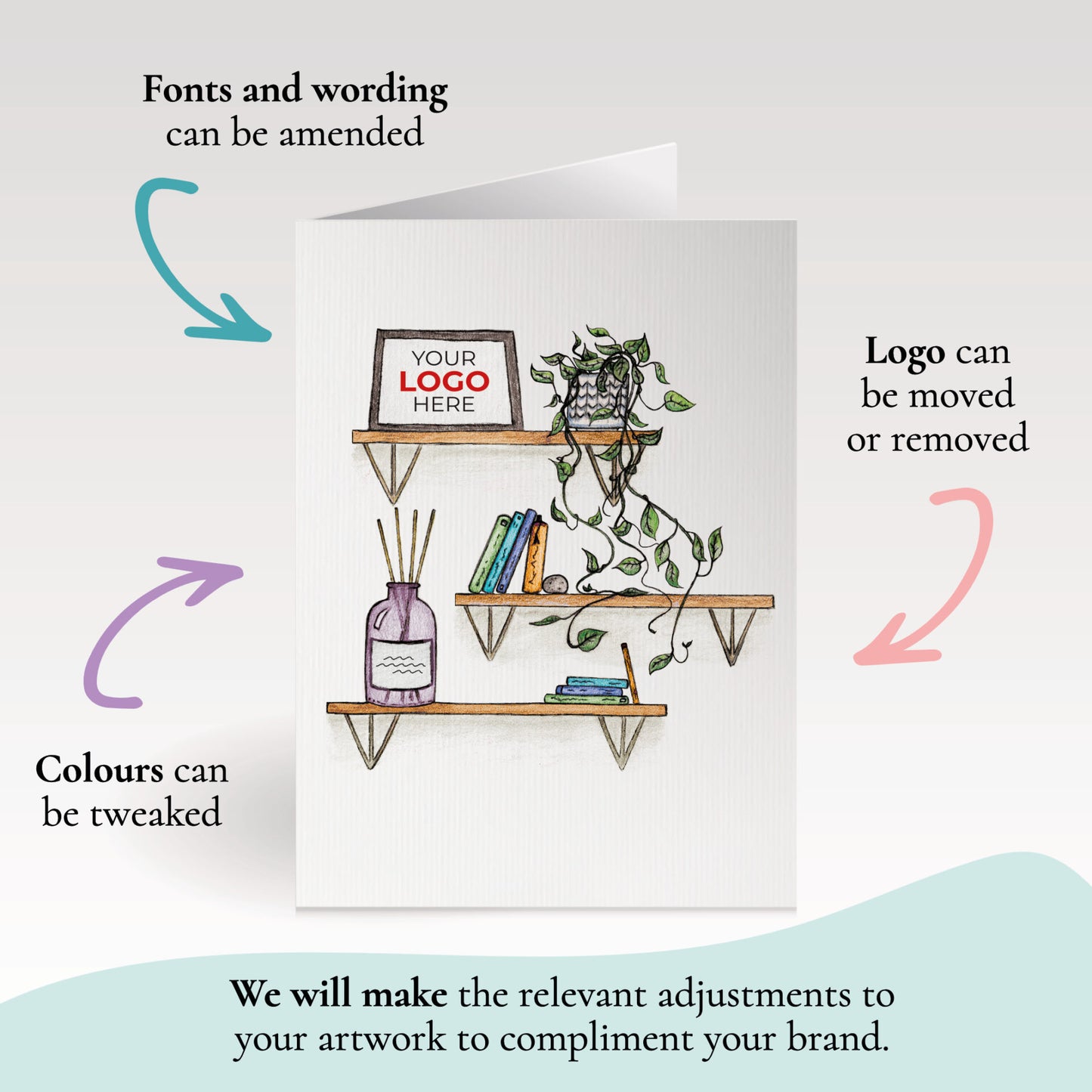 ‘Shelves’ Personalised Corporate Branded Open Greeting Cards image 1